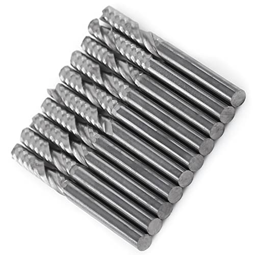 Dioche Single Flute End Mill, 10pcs Single Flute End Mill Cutter CNC Tool Bits 3.175mm Diameter 22mm Cutting Edge Length