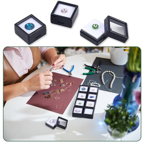 BENECREAT 70pcs Black Modern Square Gemstone Display Box, 1.2x0.63 Inch for Gemstone, Jewelry, Crystal Diamond Accessories Display