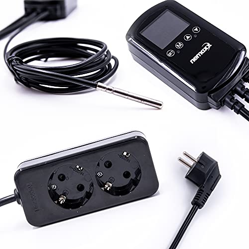 NEMAXX NTP16 Socket Thermostat 230 V (3000 W/16 A) with NTC Sensor 2 m, Heating/Cooling Mode, Weekly Program, 2 Sockets