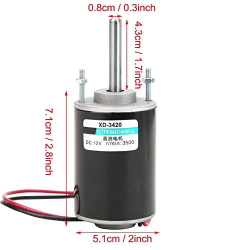 High Speed Adjustable DC Gear Motor Permanent Magnet Reversible Low Noise for Generator XD-3420 30W CW/CCW (12V)