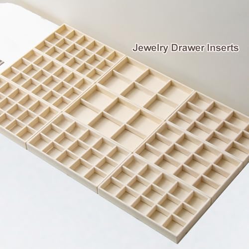 SPAKOWN Jewelry Organizer for Drawer Velvet Jewelry Tray - Set of 9 Beige