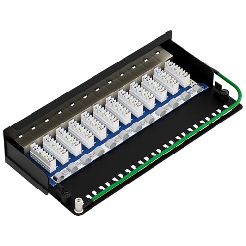 FGB CAT 6 Patch Panel Distribution Panel 12 Port | 12X Shielded RJ45 Socket, Table/Wall Mount/Desktop, STP (Shielded), LSA Distribution Panel, TIA568A TIA568B 12 port - wall mounting