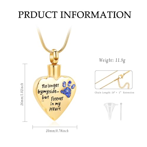Urn Necklace for Ashes Personalized Urn Pendant Heart Necklace Pets Paw Print Keepsake Waterproof Memorial Gifts for Dogs Gold-Blue