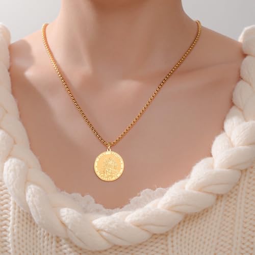 TEAMER Saint Raphael Necklace Archangel of Healing & Protection St. Raphael Pendant Necklace Amulet Religious Jewelry For Men Gold