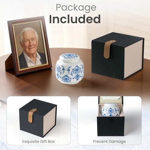 Small Keepsake Cremation Urns for Human Ashes Chinoiserie Ceramic Handmade Mini Memorial Urn for Adult Pet Box - UP to 10 Cubic inches