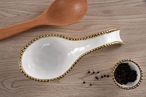 Pampa Bay Golden Salerno Spoon Rest White with Gold trim
