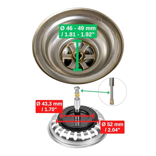 Sink Strainer Basket, Diameter 82 mm, Replacement for 125555, Compatible with Blanco 3.5 Inch Drain Fittings from Year of Manufacture 1996, 24 Slots Strainer Basket, 27-57 mm Eccentric Spigot, Diameter 8 mm Pin, Accessories for Kitchen Sink