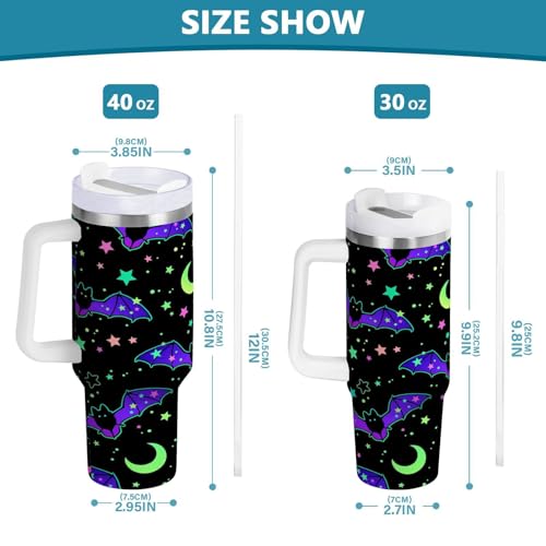 YETTASBIN Halloween Bat 40 oz Tumbler with Handle, Stainless Steel Vacuum Insulated Sports Water Bottle, Leak-proof Travel Coffee Mug Cup with Lid and Straw for Water, Iced Tea or Coffee 40 Ounces