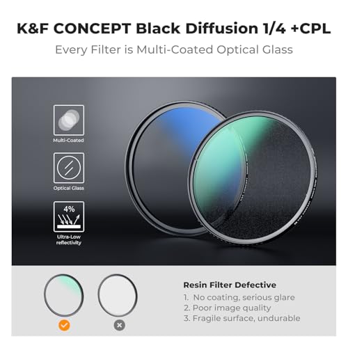K&F CONCEPT 49mm Black Diffusion 1/4 + Polarizing Filters Set (2PCS)
