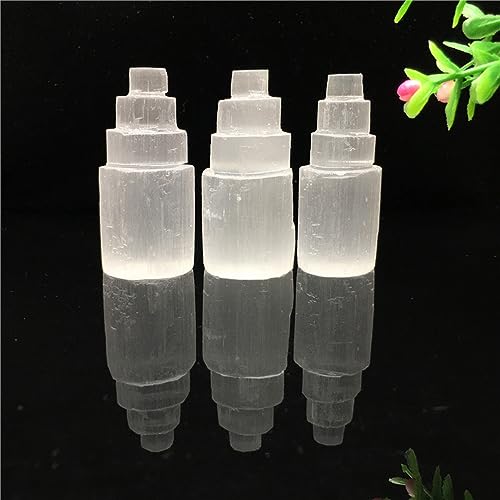 Natural Selenite Crystal Selenium Skyscraper Tower Carving Statue Home Decoration Stone Gypsum Tower for Home Decor Ornaments (15cm-1pcs) 15cm-1pcs