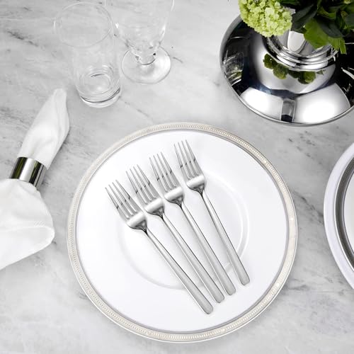 KEAWELL Premium Aline 8-piece set of 8.3-inch stainless steel dinner forks, polished and arranged on a table.
