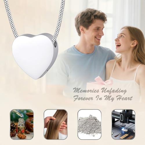 Cremation Jewelry for Ashes - Heart Urn Necklace Ashes for Women Men Cremation Locket Jewelry with Keepsake Urn Memorial Ash Silver