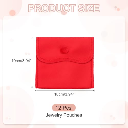 PATIKIL 4x4 Inch Velvet Jewelry Pouches, 12 Pcs Jewelry Packaging Gift Bags with Snap Button for Bracelet Necklace Rings Watch, Red
