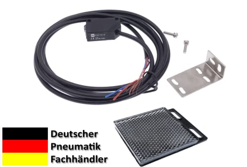 Reflector Photoelectric Sensor 12 to 24 Volt DC Output NPN Reflection Photoelectric Sensor with Mirror IR Photoelectric Sensor up to 2 Metres NC/NO (Reflector Light Barrier - 2 Metres - NPN - E3Z-R61)
