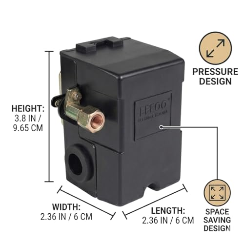 Pressure Switch for Air Compressor 90-125 psi Single Port Heavy Duty 26A Replaces Hubbell Furnas Square D Siemens Sears DEWALT Craftsman Black MAX Jenny Black and Decker