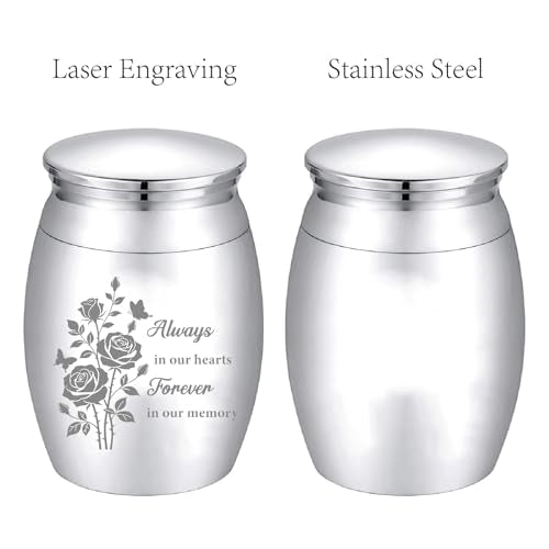 CREATCABIN Mini Cremation Urn Small Keepsake Urns Ashes Holder Silver Rose Flower Alloy Sharing Funeral Kit Memorials Miniature Container Decorative with Velvet Bag for Ashes Hair 1.6x1.2Inch