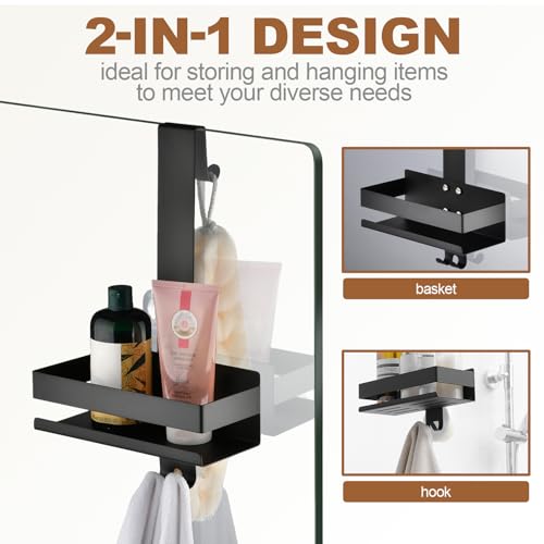 SHUNLI Hanging Over Door Shower Caddy - No Drilling Organiser Rust-Resistant Shower Organizer Hanging, Bathroom Storage Rack Shelves With Hook (Black) Black 1 Tier