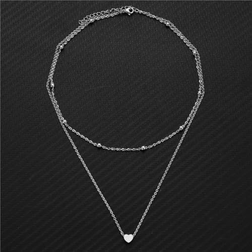 Necklace Femme Chaine Argent Pendentif Coeur Bijoux Cadeau Anniversaire Chaine Fine Élégante Accessory Fashion Bijou Fantaisie Femme Idée Cadeau Noel Saint Valentin Silver1
