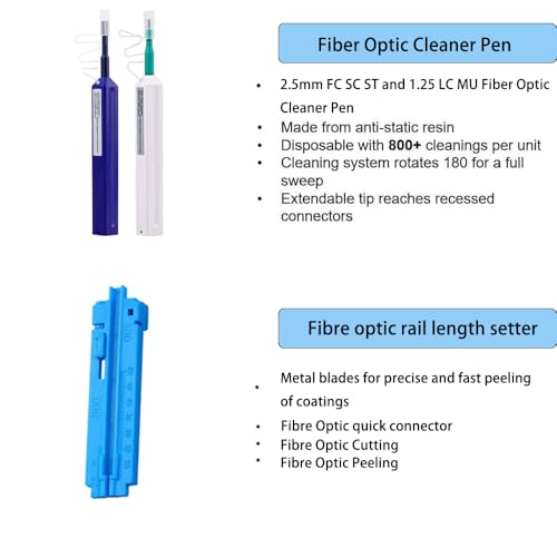 Elfcam - Fibre Cleaning Tool Kit for FTTx Welder, Includes Fibre Optic Pens,Measuring Ruler,Cleaning Wipes for Fibre Connectors FC/SC/ST/LC/E2000/MU,Supplied with Nylon Bags Cleaning kit/11 Pieces