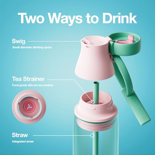 CHAKO LAB Insulated Water Bottle with Two Strap | BPA-Free Leak Proof | 17oz Bottle with Spout Lid & Straw | Peach
