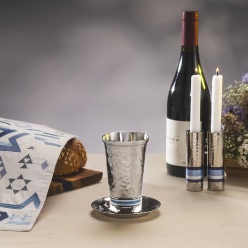 Yair Emanuel Nickel Kiddush Cup 5 Colors Hammer Work Blue (CUG-2)