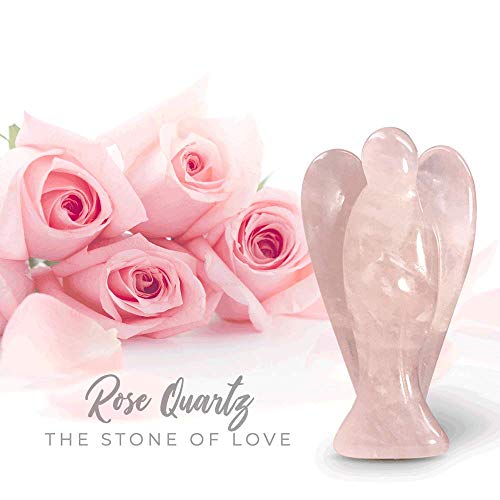 Earth Therapy Pocket Guardian Angel with Serenity Prayer Card - Pink Healing Stone Figurine - Rose Quartz