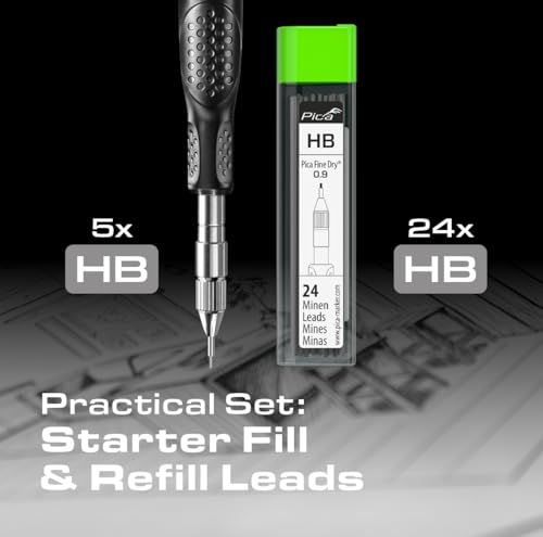 Pica Fine-Dry pencil with 24 HB refill leads tool set in compact packaging