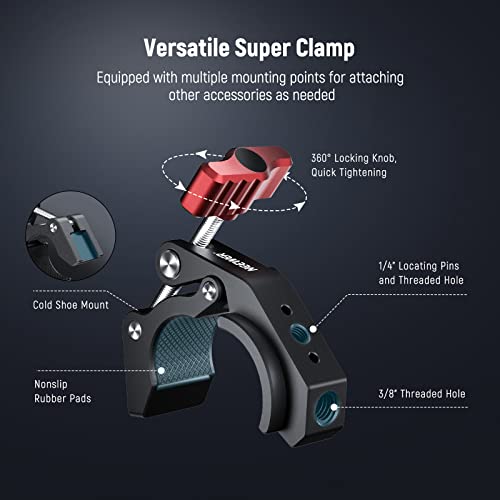 NEEWER Super Clamp with Cold Shoe & 1/4 Inch 3/8 Inch Thread Holes, ST81 Red