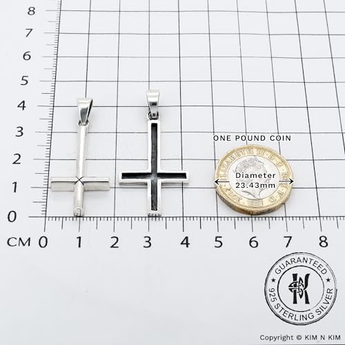 925 Sterling Silver Inverted Cross Necklace for Men – Saint Peter Petrine Cross Pendant – Gothic Christian Jewellery – Handmade & Personalised Gift Option-KIMNKIM Q19-1/D1,Q19-2/D2 Design 1