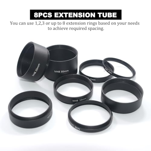 8PCS M48x0.75 Telescope Extension Tube Set,M48 Extension Tube Kit Length 3mm 5mm 7mm 10mm 12mm 15mm 20mm 30mm Extending for Astronomical Telescope Photography