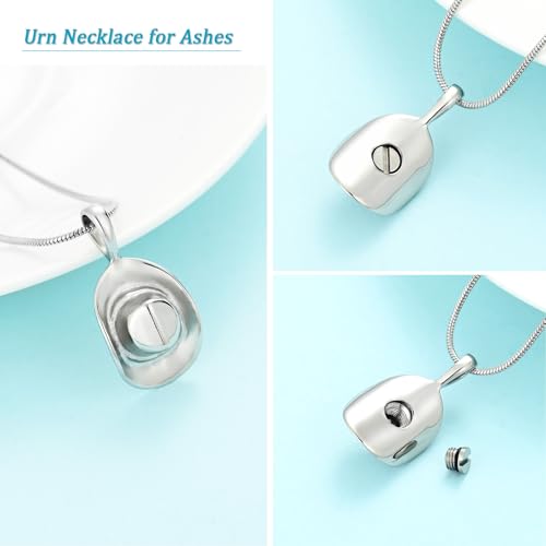 Hearbeingt Cowboy Hat Urn Necklace for Ashes Cremation Jewelry Silver