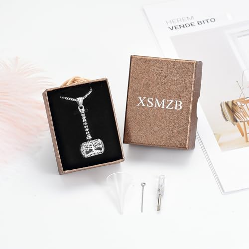 XSMZB Viking Thor Hammer Cremation Jewelry for Ashes Tree of Life Hammer Keepsake Ashes Necklace for Human Pet Funeral Memorial Pendant Silver