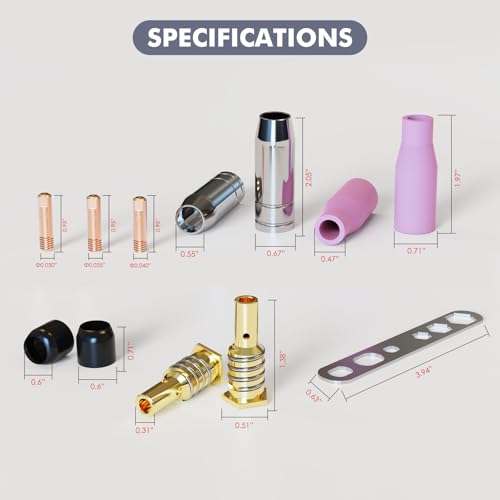 Mig Welding Gun Accessory Kit for MIGVAN Mig Gun: 19pcs Nozzle Contact Kits, Welding Contact Tips .030"/.035"/.040", Gas Nozzles/Gas Diffusers/Contact Tip Holder Fit MIG Welding Torch