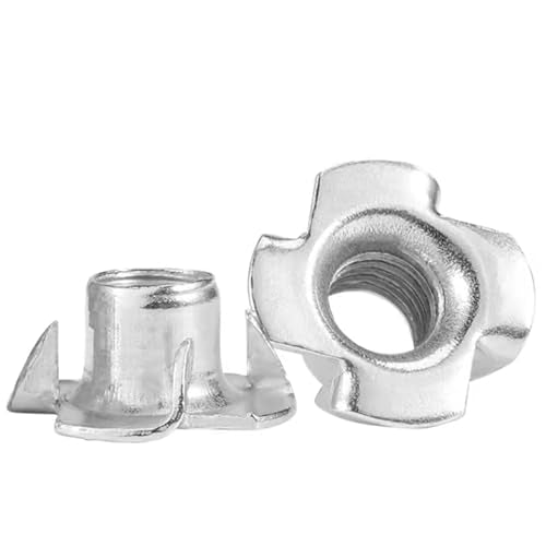 1/4"-20 Stainless T-Nuts, 304 Stainless Steel Four-jaw, Pronged Tee Nut. 3/8" Barrel Length, 4-Pronged Tee Nut for Wood, 100pcs 1/4"-20