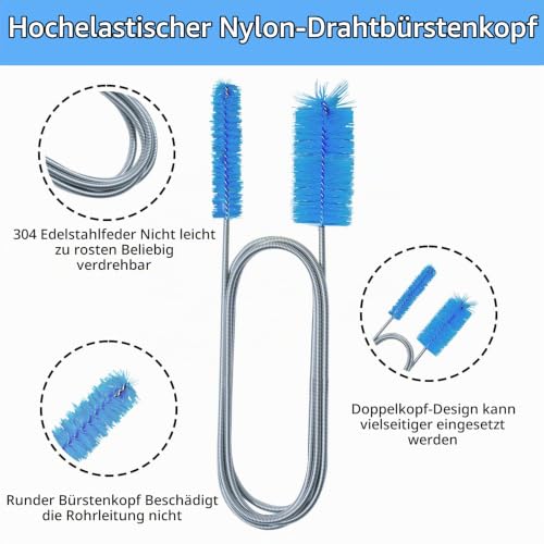 Aquarium Cleaning Brush, 155 cm Double Head Flexible Cleaning Brush, Aquarium Hoses, Filter, Pipe Brush for Aquarium Pipes, Aquarium Cleaning Brush, Hose Cleaning Tool, Hose Cleaner blue