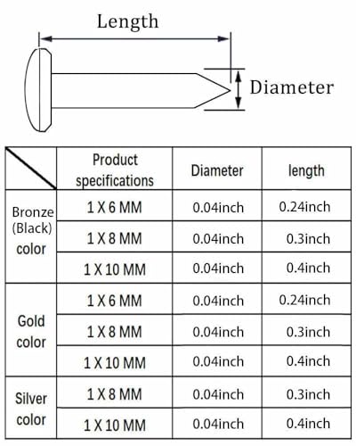 BLUELEC tiny wooden nails for DIY crafts and antique repair, assorted gold, silver, and bronze finish hardware nails