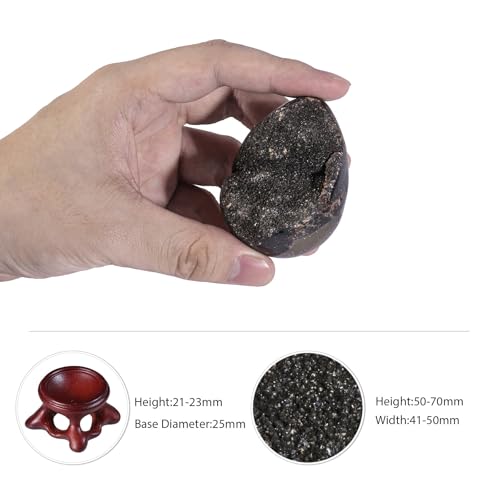 TUMBEELLUWA 50-70 mm Black Crystal Cluster Geode Egg with Display Stand Height 1.97-2.76 Inch