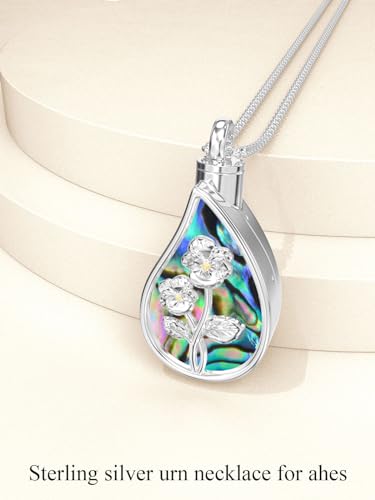 TOUPOP Teardrop Cremation Jewelry for Ashes Sterling Silver 12 Month Birth Flower Urn Necklace w/Funnel Filler Memorial Keepsake Jewelry for Women 2-February