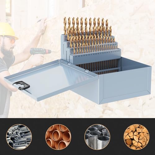 MACXCOIP 60-piece cobalt HSS jobber drill bit set, #1–60 number sizes in storage case