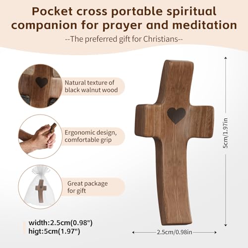 Wooden Cross Fidget for People with Anxiety Relief Handheld Small Pocket Cross Prayers Encouragement Christian Religious Gift for Adults/Teens/Elderly on Christmas/Easter,etc(4 Pcs) Walnut A 4Pcs