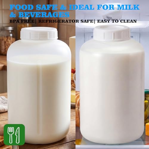 2Pack Plastic Jars 1.32 Gallon (5L) Bottles Containers with Lids, Wide Mouth Large Reusable Food Storage Jugs for Water, Juice, Milk Translucent 1.32 gallons
