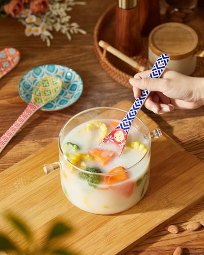 Metahom 8.5" Colorful Long Handle Spoons, Ceramic Serving Spoons Set of 6 Vibrant Color 8.5 inch