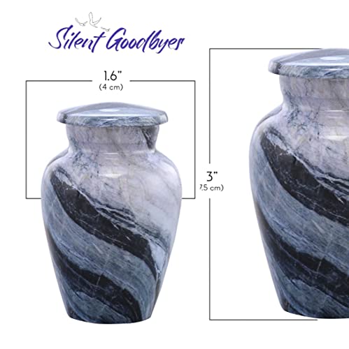 Small Keepsake Cremation Urns for Human Ashes - Marble Finish Metal Keepsake Urn - Mini Cremation Urn for Pet Ashes - Handcrafted Memorial Urn - Funeral Urns with Velvet Bag (Silver Wave) Silver Wave