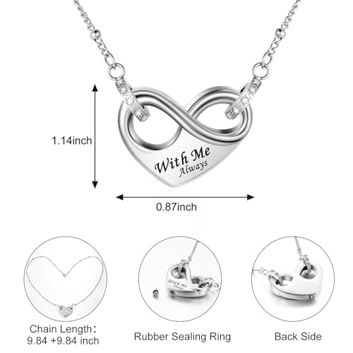 Dletay Infinity Cremation Urn Necklace for Ashes Heart Ash Necklace for Women Memorial Cremation Jewelry Ash Holder