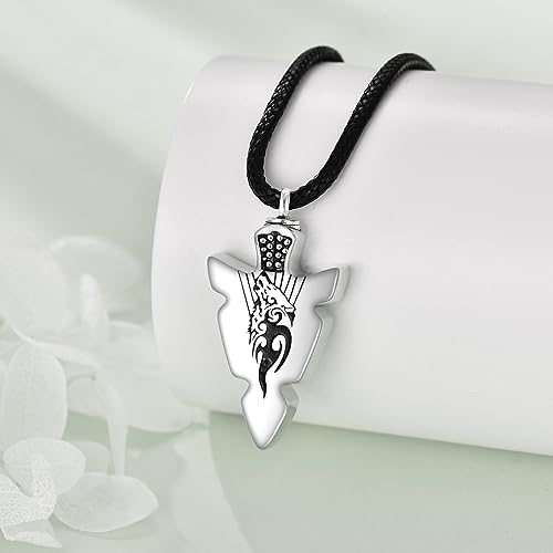 VONALA Arrowhead Necklace 925 Sterling Silver Wolf/Lion/Viking Arrow Pendant Necklace Jewellery Gifts for Men Urn