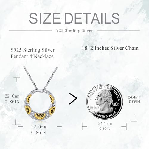 VONALA 925 Sterling Silver Sunflower Urn Necklace for Ashes for Women Ashes Necklace Simple Circle Cremation Jewelry