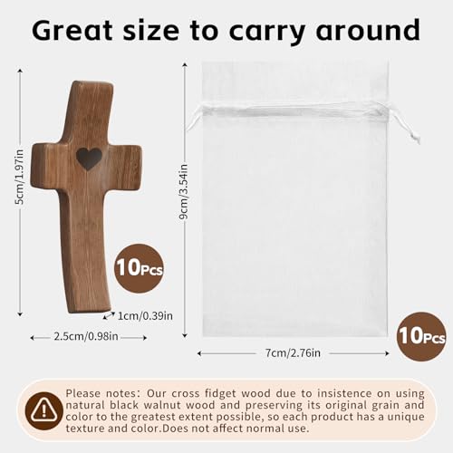 OOTDSE Wooden Cross Fidget for People with Anxiety Relief 10Pcs Handheld Small Pocket Cross Prayers Encouragement Christian Religious Solid Walnut Gift for Adults/Teens/Elderly on Easter,etc Walnut A 10Pcs