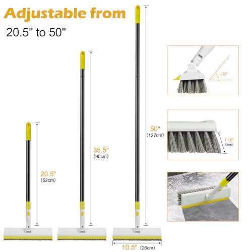 Floor Scrub Brush with 127CM Long Handle for Cleaning, 2 in 1 Scrape Scrubber Brush with Squeegee, 180° Rotating Tile Tub Scrub Brushes Attachment for Clean Bathroom Deck Kitchen and Wall
