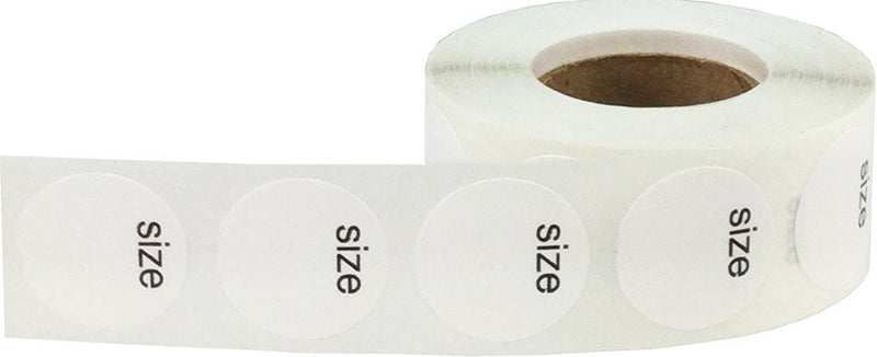Shoe Size Blank White Stickers for Retail Clothing – 3/4 Inch Round, 500 Semi-Gloss Adhesive Labels Per Roll with “Size” Text for Custom Footwear Labeling – Made in the USA White Blank