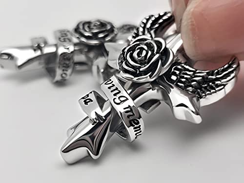 in Loving Memory Dad Grandma Mom Cross Cremation Urn Necklace for Ashes Angel Wings Memorial Keepsake Pendant Locket Jewelry Brother